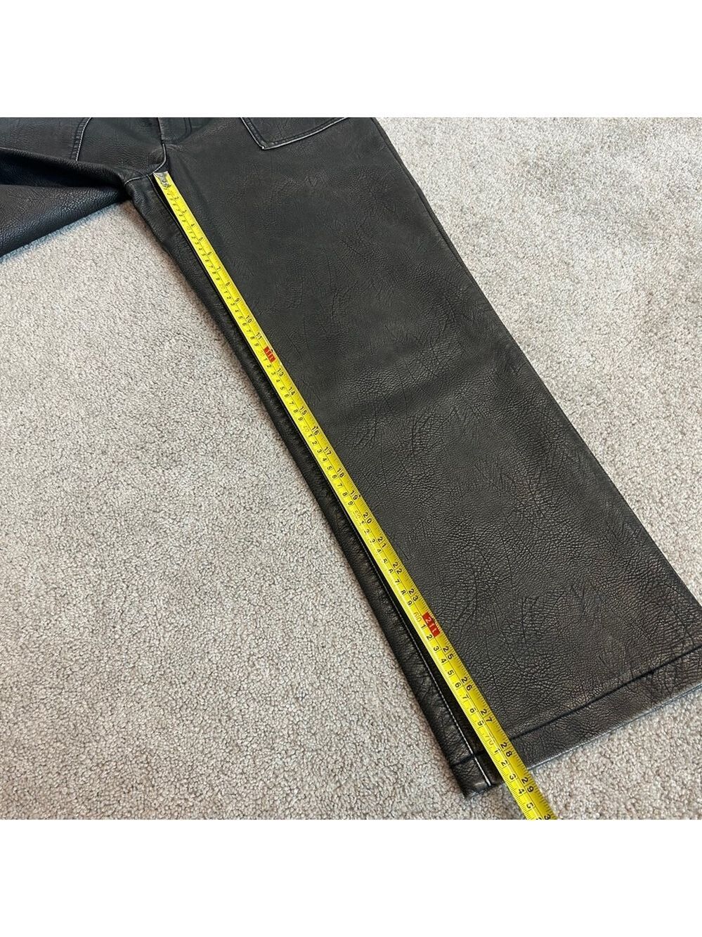 Zara Black faux leather pleather vegan rustic straight leg pants Sz 6 NWOT - Picture 9 of 12